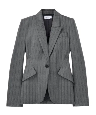 Alexander Mcqueen Herringbone Striped Single-breasted Blazer Jacket In Gray