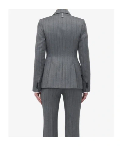 Alexander Mcqueen Herringbone Striped Single-breasted Blazer Jacket In Gray