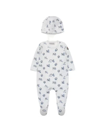 Moncler Enfant All-over Patterned Crewneck Rompers In White