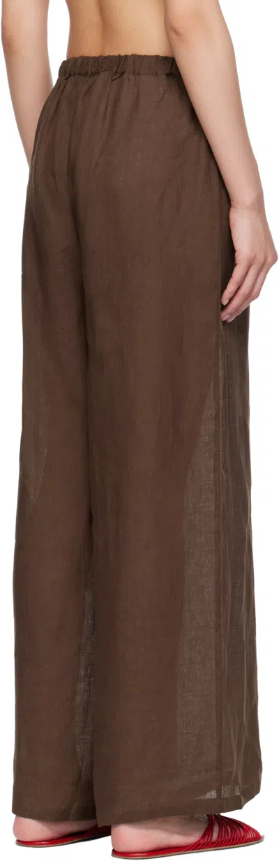 Baserange Elastic Waist Casual Pants In Brown