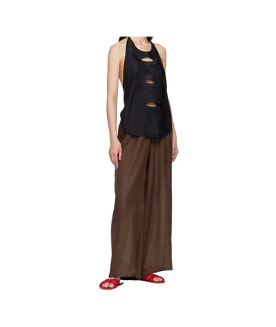 Baserange Elastic Waist Casual Pants In Brown