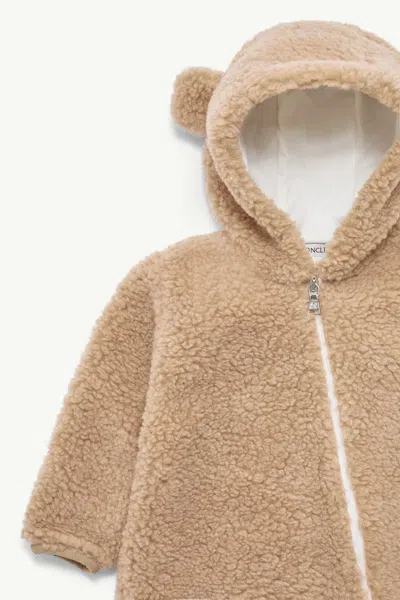Moncler Teddy Hooded Baby Grow In Brown