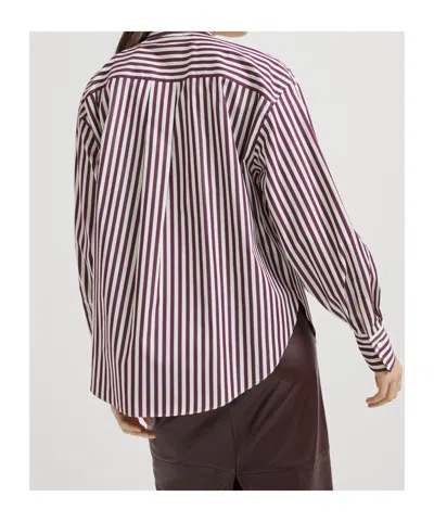Brunello Cucinelli Logo Striped Long-sleeved Shirt In Burgundy