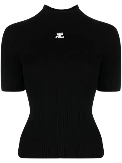 Courrèges Reedition Short Sleeves Ribbed Knitted Sweater Clothing