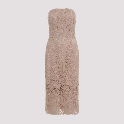Ermanno Scervino Strapless Midi Dress With Floral Embroidery In Brown