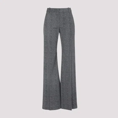 Ermanno Scervino Wide-leg High Waist Trousers With Herringbone Pattern In Gray