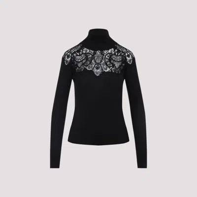 Ermanno Scervino Lace-insert Wool-blend Sweater In Black