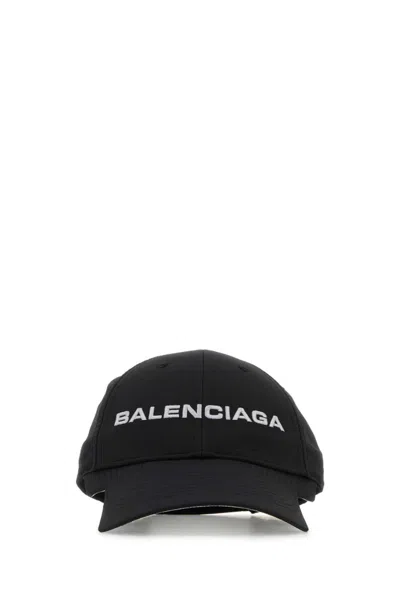 Balenciaga Black Stretch Polyester Baseball Cap In Black