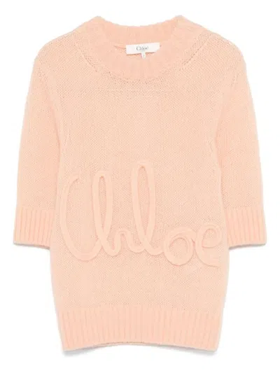 Chloé Alpaca Wool And Silk Knit Elbow-sleeve Logo Sweater Clothing