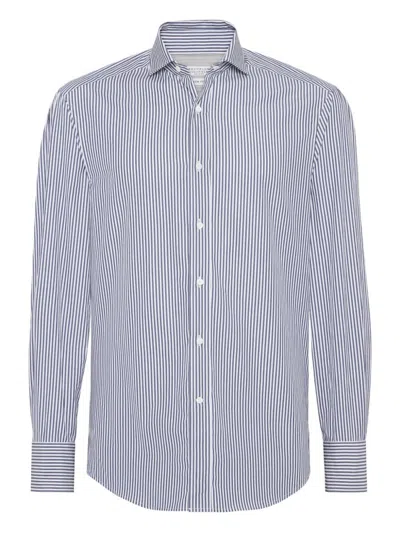 Brunello Cucinelli Striped Cotton Shirt With Button-down Collar