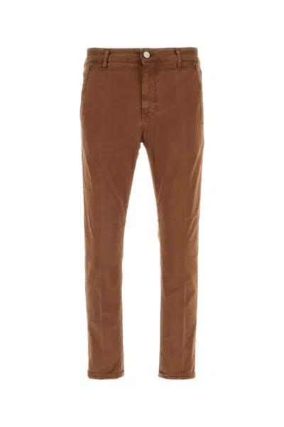 Pt Torino Trousers Stretch Cotton Belt Loops In Brown