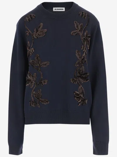Jil Sander Wool Sweater With Floral Pattern