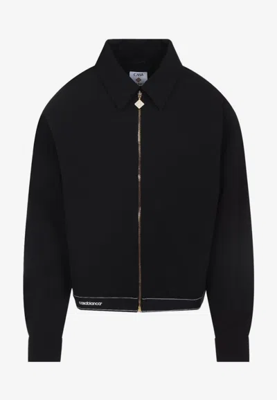 Casablanca Cropped Wool Jacket With Classic Collar In Black
