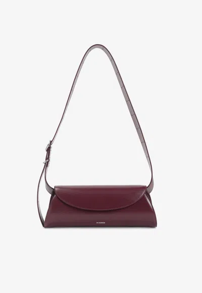 Jil Sander Small Rectangular Shoulder Bag With Adjustable Strap In Burgundy