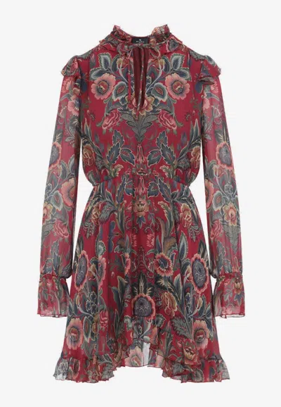 Etro High Neck Floral Print Mini Dress In Multi