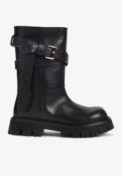 Moschino Round Toe Ankle Boots In Black