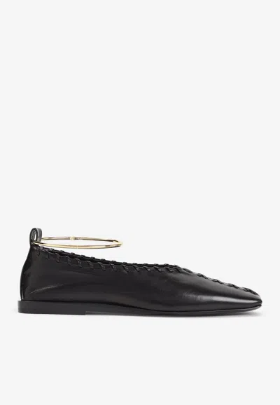 Jil Sander Ring Whipstitch-trimmed Leather Ballet Flats