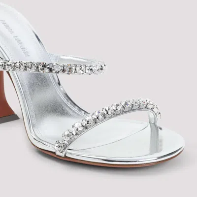 Amina Muaddi Metallic Leather Slippers With Crystal Embellishments In Metallic