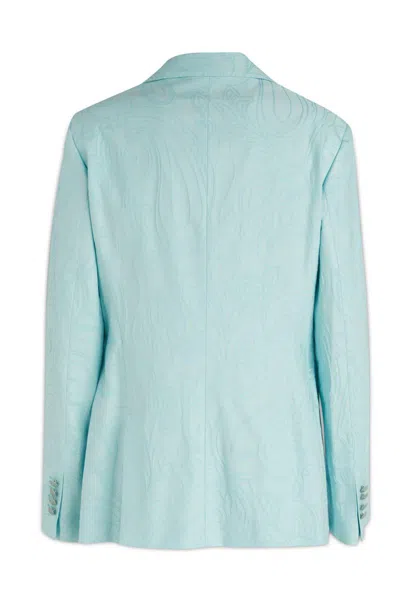 Etro Jacquard Cotton Blend Jacket With Paisley Pattern In Blue