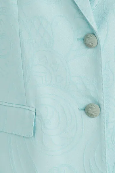 Etro Jacquard Cotton Blend Jacket With Paisley Pattern In Blue
