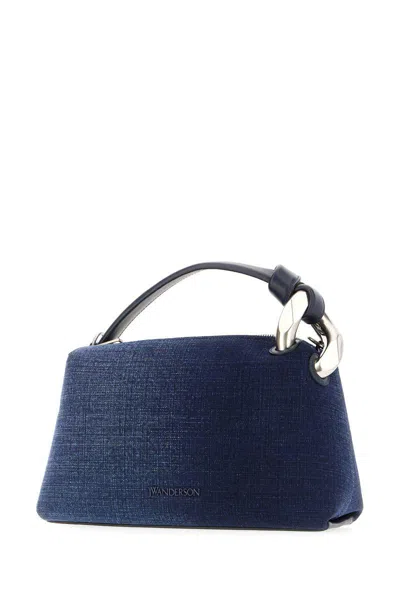 Jw Anderson Denim Corner Shoulder Bag With Leather Strap In Blue