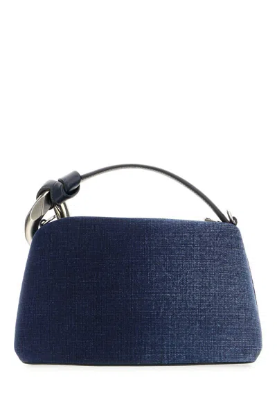 Jw Anderson Denim Corner Shoulder Bag With Leather Strap In Blue