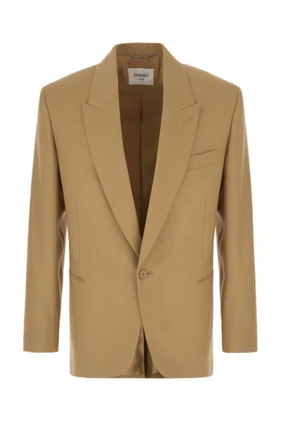 Saint Laurent Wool Single-breasted Jacket In Brown