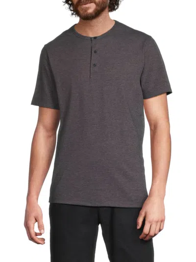 Vince Mini Stripe Henley Shirt In Gray