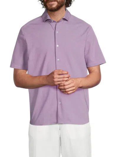 Luchiano Visconti Men's Melange Knit Short-sleeve Shirt In Purple