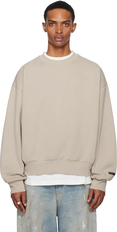 Essentials Taupe Classic Fit Fleece Crewneck Sweatshirt In Neutral