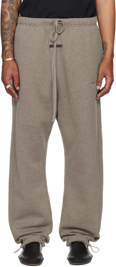 Essentials Brown Relaxed Fleece Piping Sweatpants In Gray