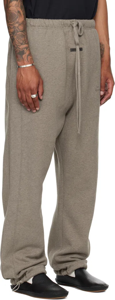 Essentials Brown Relaxed Fleece Piping Sweatpants In Gray