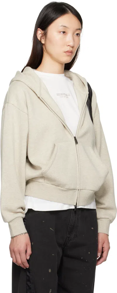 Essentials Womens Embossed-branding Classic-fit Cotton-blend Hoody Heather Stone In Gray