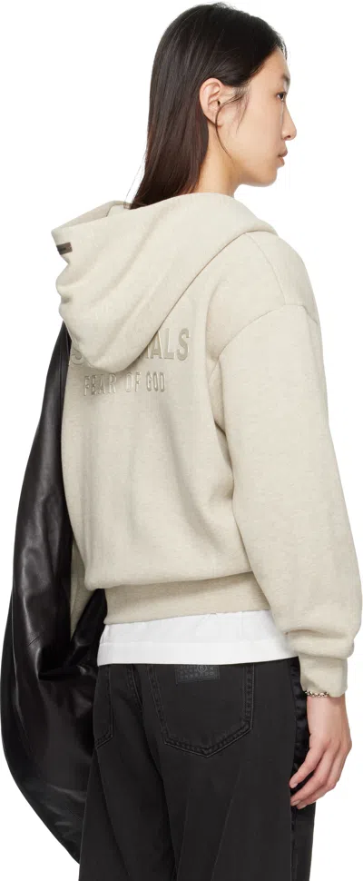 Essentials Womens Embossed-branding Classic-fit Cotton-blend Hoody Heather Stone In Gray