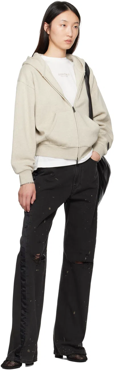 Essentials Womens Embossed-branding Classic-fit Cotton-blend Hoody Heather Stone In Gray