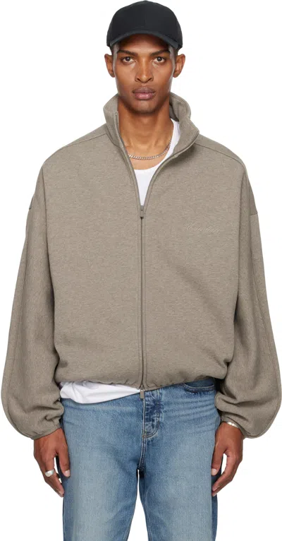 Essentials Brown Modern Fit Fleece Track Jacket In Gray