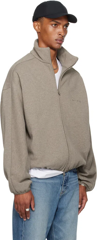 Essentials Brown Modern Fit Fleece Track Jacket In Gray