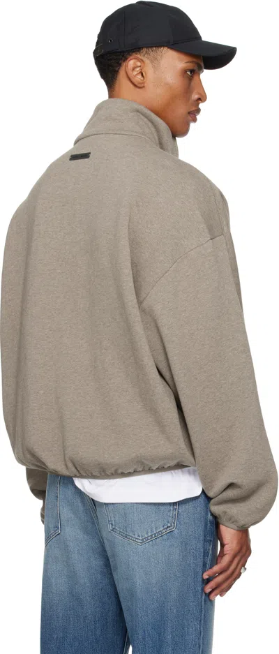 Essentials Brown Modern Fit Fleece Track Jacket In Gray
