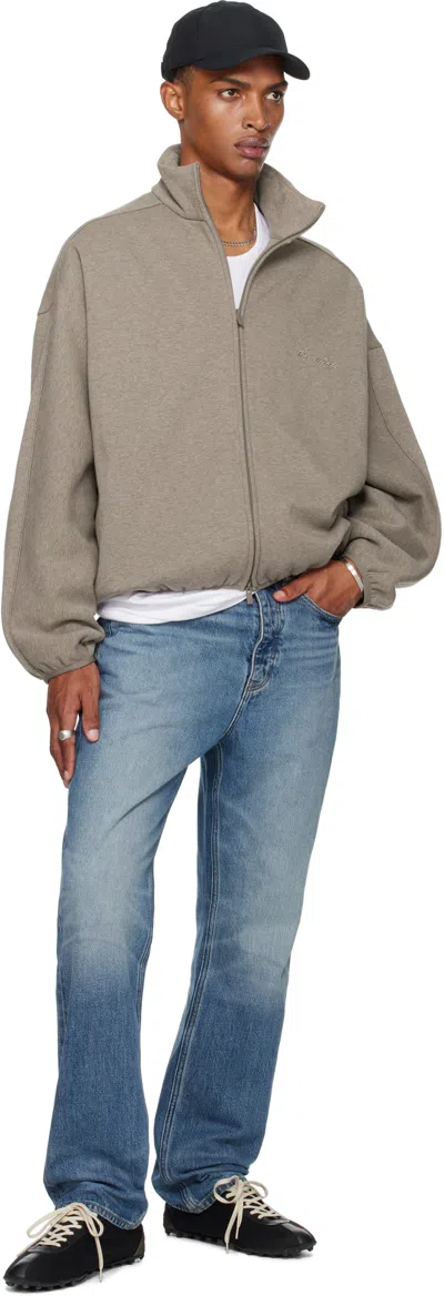 Essentials Brown Modern Fit Fleece Track Jacket In Gray