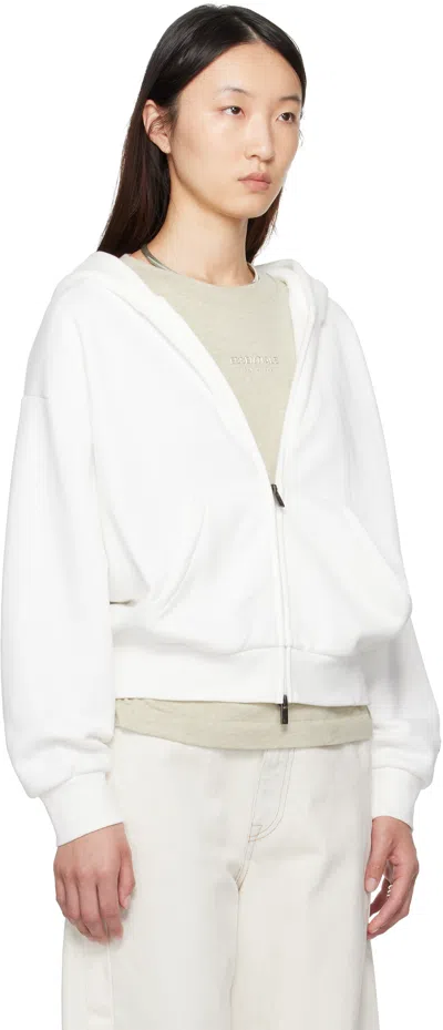 Essentials Womens Embossed-branding Classic-fit Cotton-blend Hoody Heather Stone