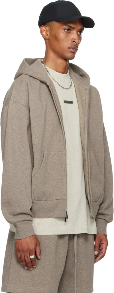 Essentials Brown Classic Fit Fleece Zip-up Hoodie
