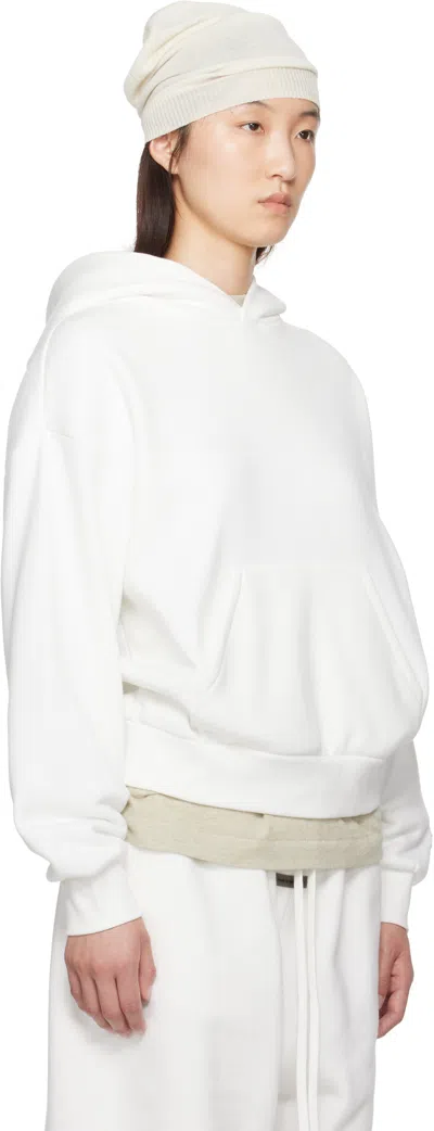 Essentials Womens Embossed-branding Classic-fit Cotton-blend Hoodie Cloud White