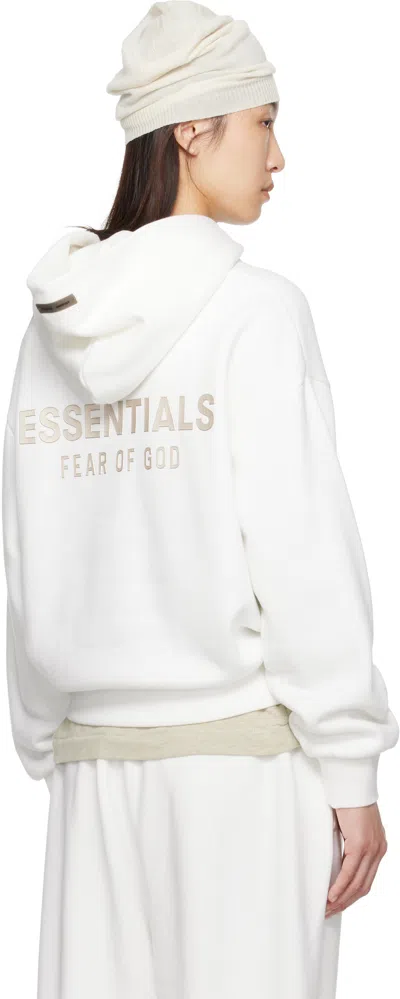 Essentials Womens Embossed-branding Classic-fit Cotton-blend Hoodie Cloud White