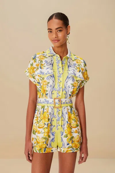 Farm Rio Off-white Sicily Scarf Euroflax Premium Linen Romper In Multi