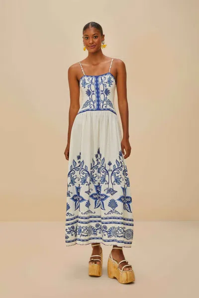 Farm Rio Shell Garden Sleeveless Midi Dress In Shell Garden Off-white In Blue