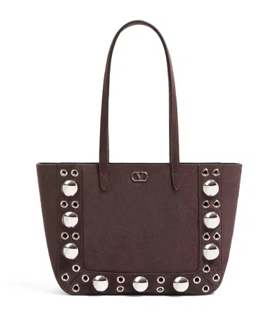Valentino Garavani Nellcote Mini Shopping Tote Bag In Suede In Brown