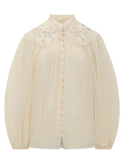 Zimmermann Embroidered Blouse "coco" In White