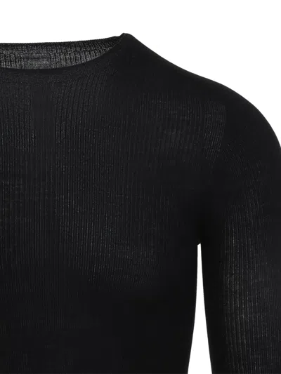 Rick Owens Black Wool Ribbed Round Neck Pullover In Black
