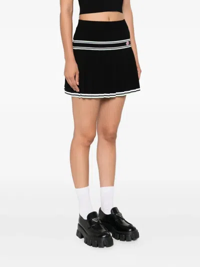 Casablanca Stripe Pleated Skirt In Black