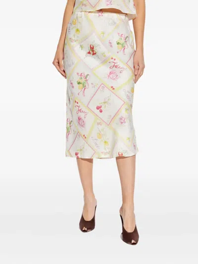 Loveshackfancy Castle Silk-blend Fruit Print Midi Skirt
